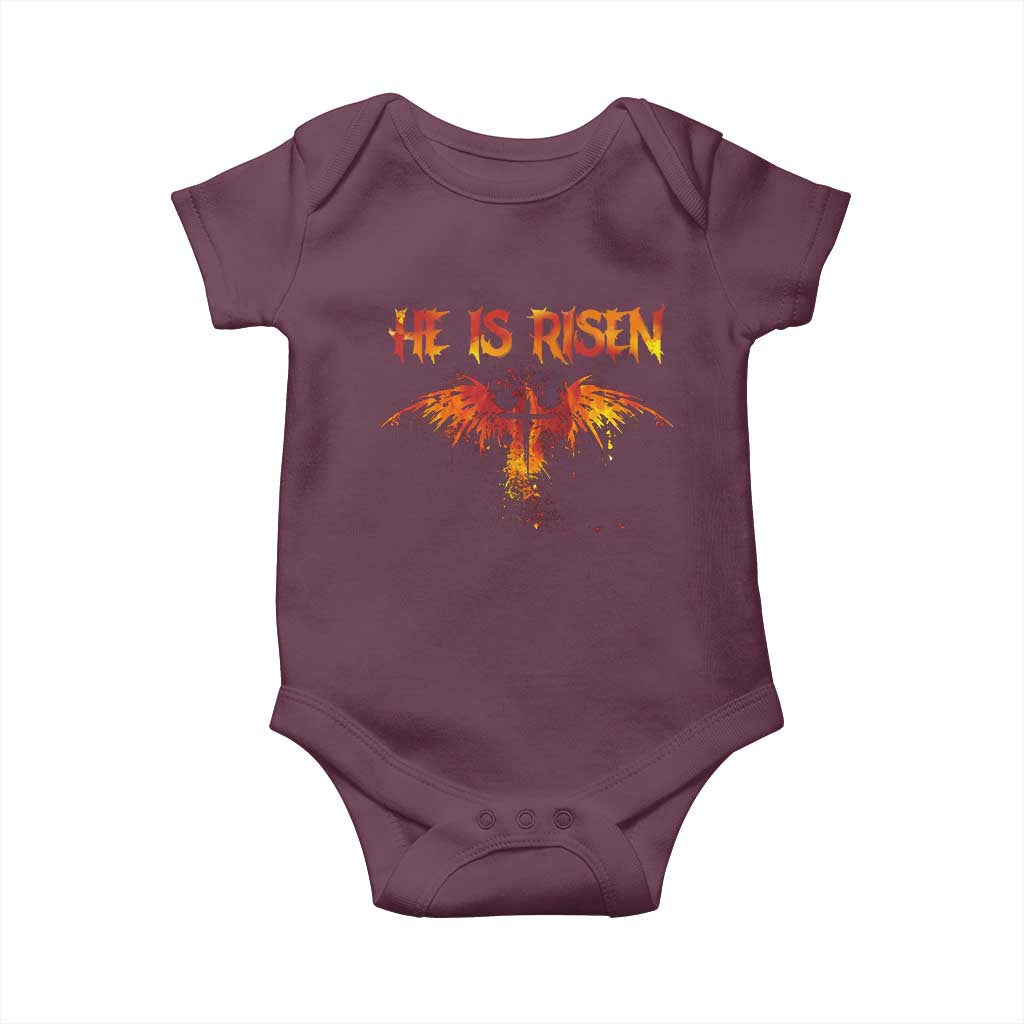 He Is Risen Baby Onesie Phoenix Christian Jesus Resurrection Cross TS10 Maroon Print Your Wear