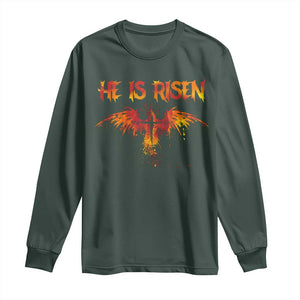He Is Risen Long Sleeve Shirt Phoenix Christian Jesus Resurrection Cross TS10 Dark Forest Green Print Your Wear
