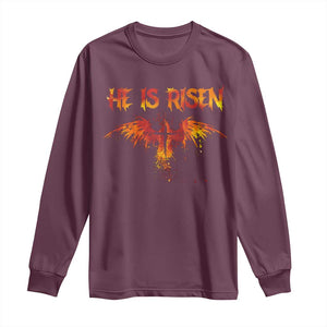 He Is Risen Long Sleeve Shirt Phoenix Christian Jesus Resurrection Cross TS10 Maroon Print Your Wear