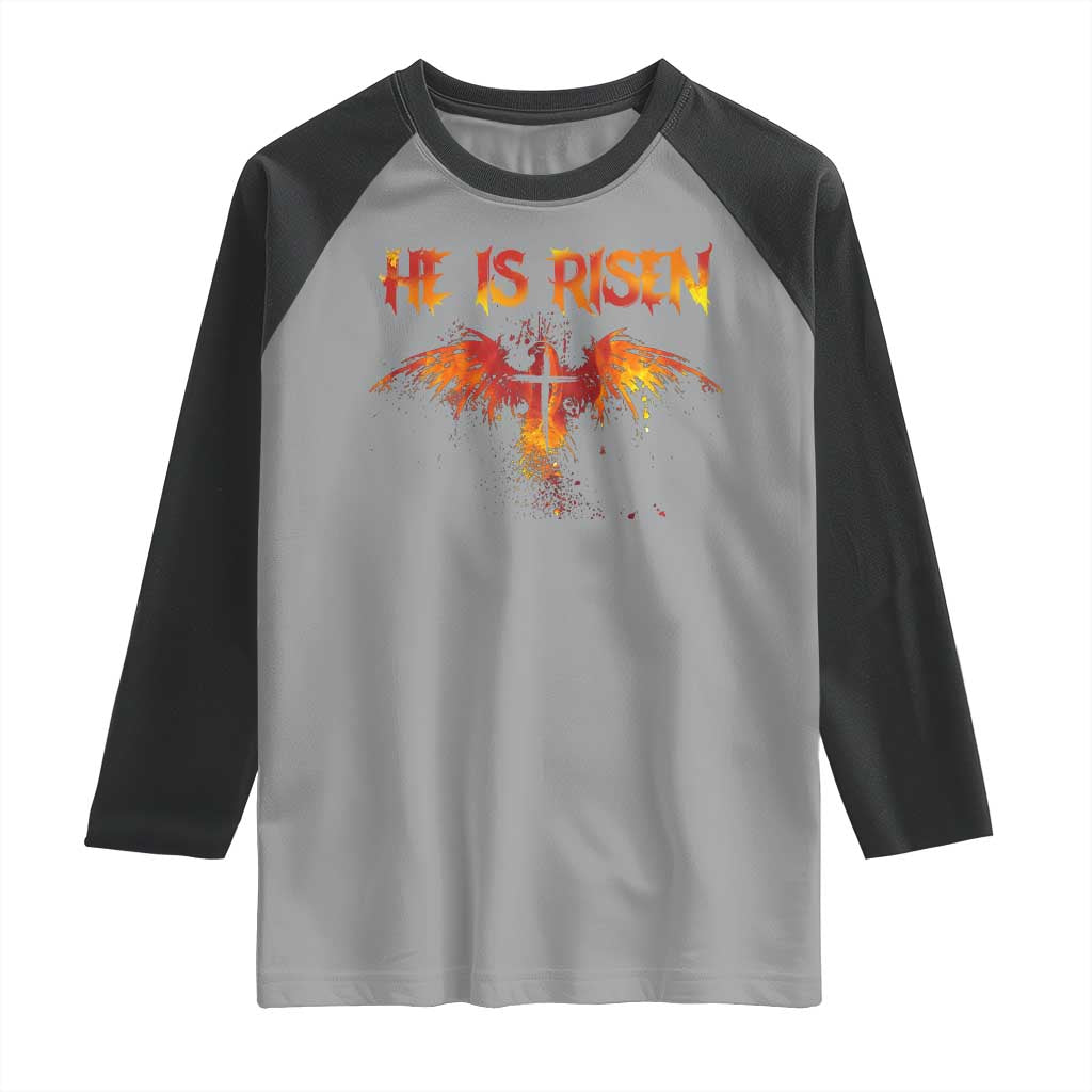 He Is Risen Raglan Shirt Phoenix Christian Jesus Resurrection Cross TS10 Sport Gray Black Print Your Wear