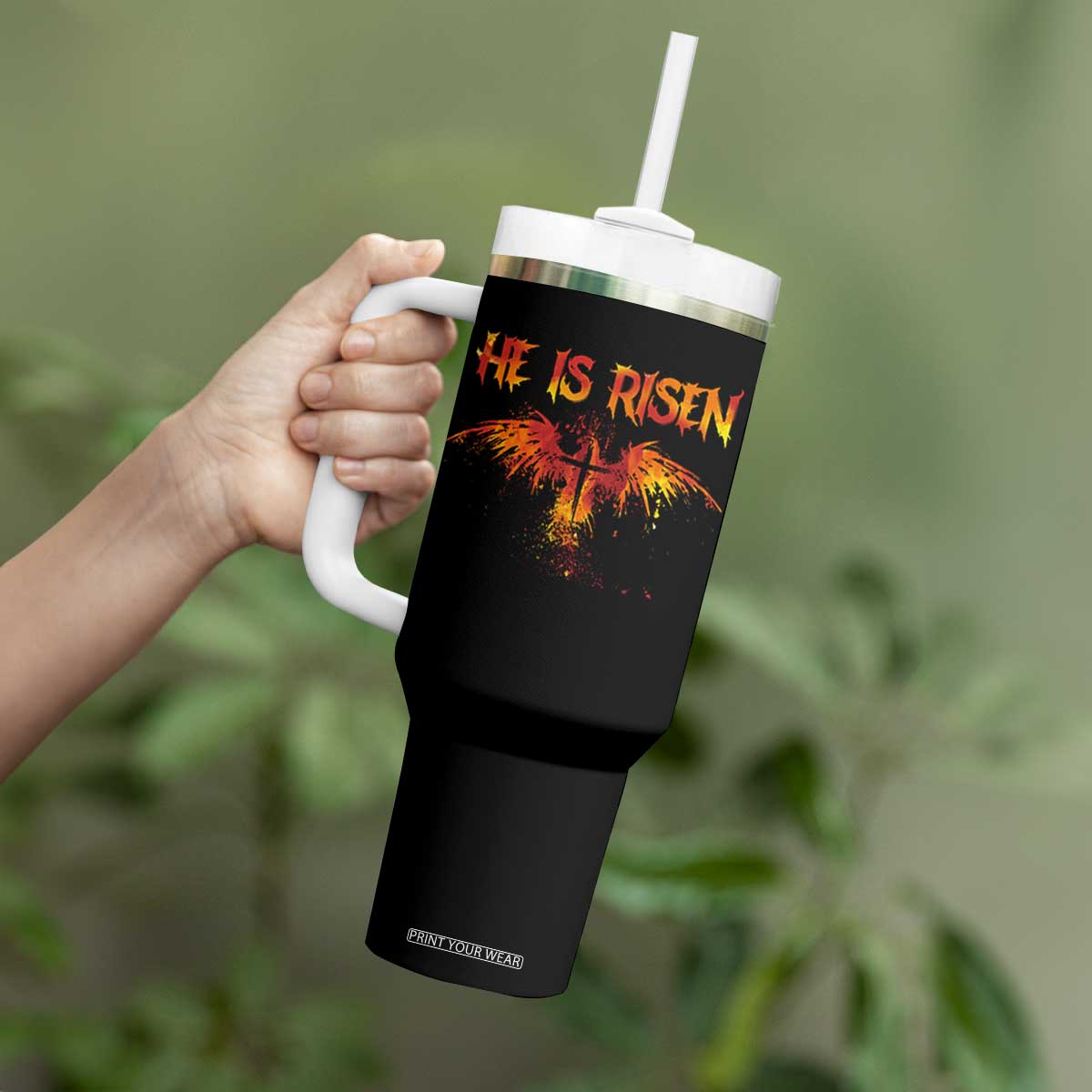 He Is Risen Tumbler With Handle Phoenix Christian Jesus Resurrection Cross TS10 Print Your Wear