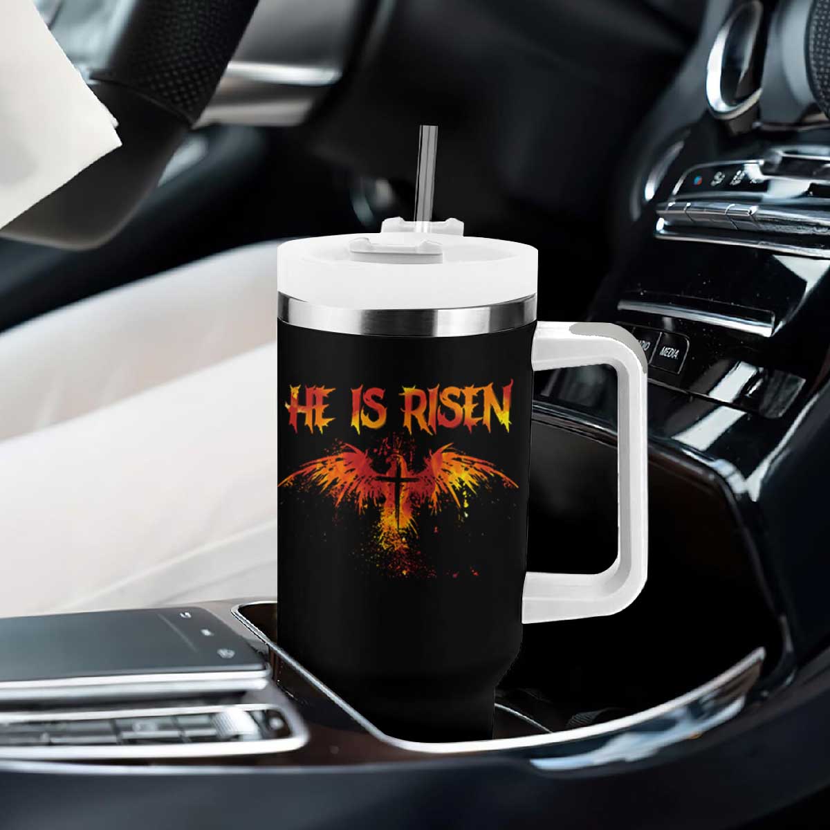 He Is Risen Tumbler With Handle Phoenix Christian Jesus Resurrection Cross TS10 Print Your Wear