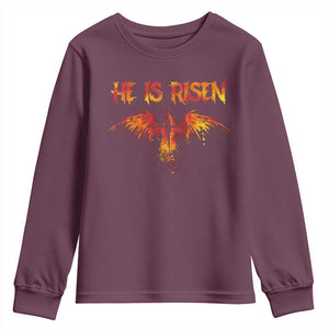 He Is Risen Youth Sweatshirt Phoenix Christian Jesus Resurrection Cross TS10 Maroon Print Your Wear
