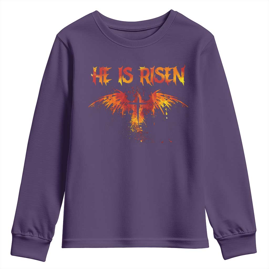 He Is Risen Youth Sweatshirt Phoenix Christian Jesus Resurrection Cross TS10 Purple Print Your Wear