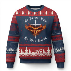Easter Jesus Has Risen Ugly Christmas Sweater Christian Religious Phoenix Resurrection Cross TS10 Navy Red Print Your Wear