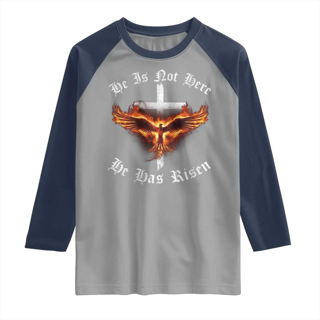 Easter Jesus Has Risen Raglan Shirt Christian Religious Phoenix Resurrection Cross TS10 Sport Gray Navy Print Your Wear