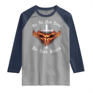 Easter Jesus Has Risen Raglan Shirt Christian Religious Phoenix Resurrection Cross TS10 Sport Gray Navy Print Your Wear
