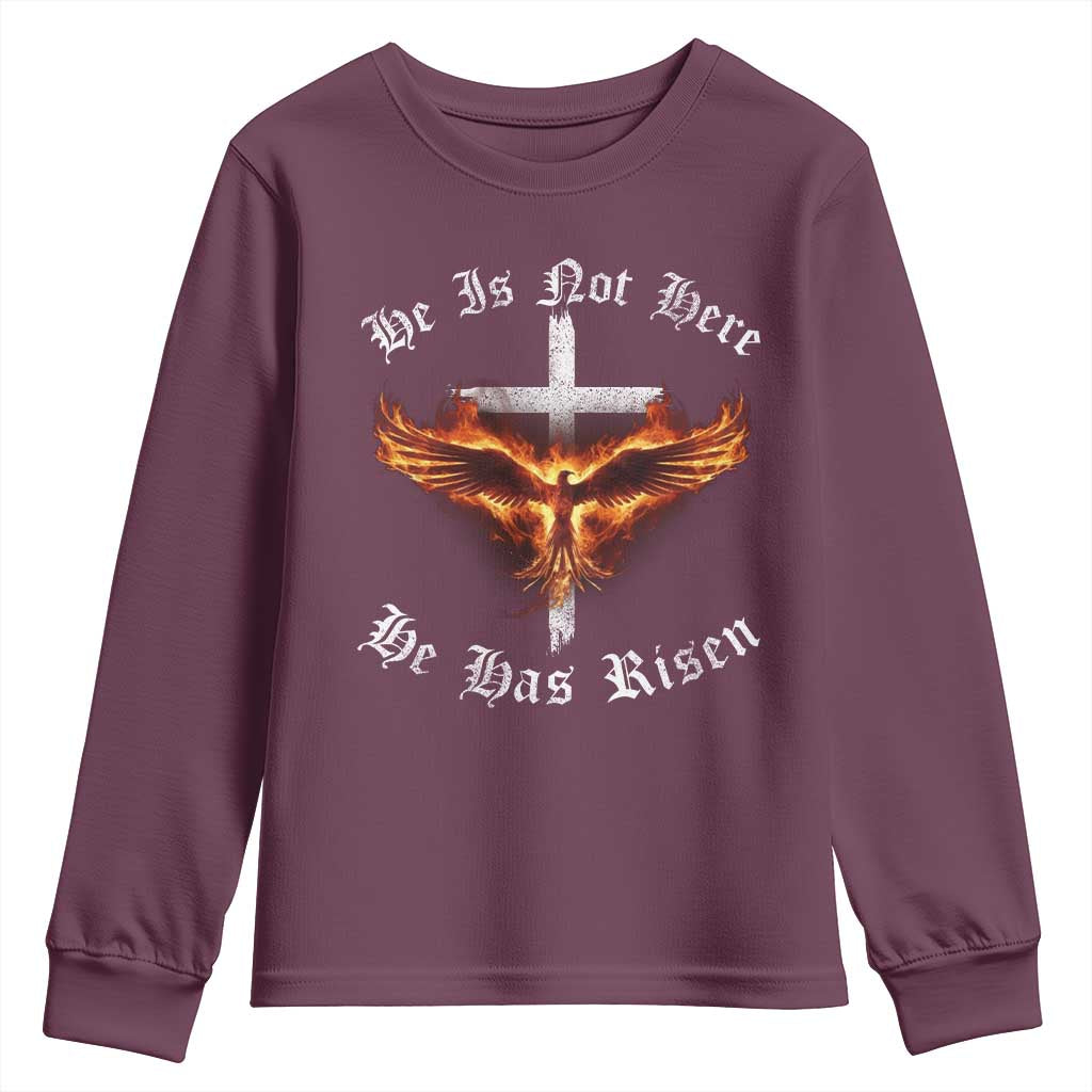 Easter Jesus Has Risen Youth Sweatshirt Christian Religious Phoenix Resurrection Cross TS10 Maroon Print Your Wear