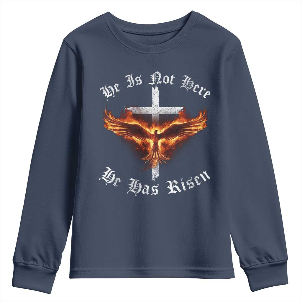 Easter Jesus Has Risen Youth Sweatshirt Christian Religious Phoenix Resurrection Cross TS10 Navy Print Your Wear