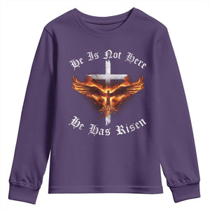 Easter Jesus Has Risen Youth Sweatshirt Christian Religious Phoenix Resurrection Cross TS10 Purple Print Your Wear