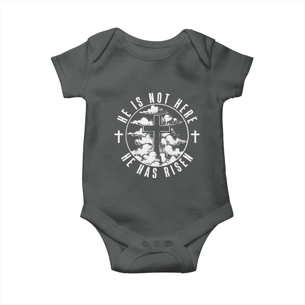 Easter Jesus Has Risen Baby Onesie Christian Bible Verse Graphic Cross 90s Style TS10 Dark Heather Print Your Wear