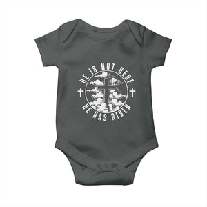 Easter Jesus Has Risen Baby Onesie Christian Bible Verse Graphic Cross 90s Style TS10 Dark Heather Print Your Wear