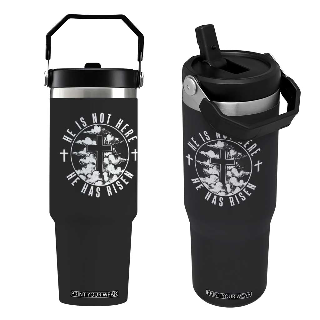 Easter Jesus Has Risen Flip Straw Tumbler Christian Bible Verse Graphic Cross 90s Style TS10 One Size: 30 oz Black Print Your Wear