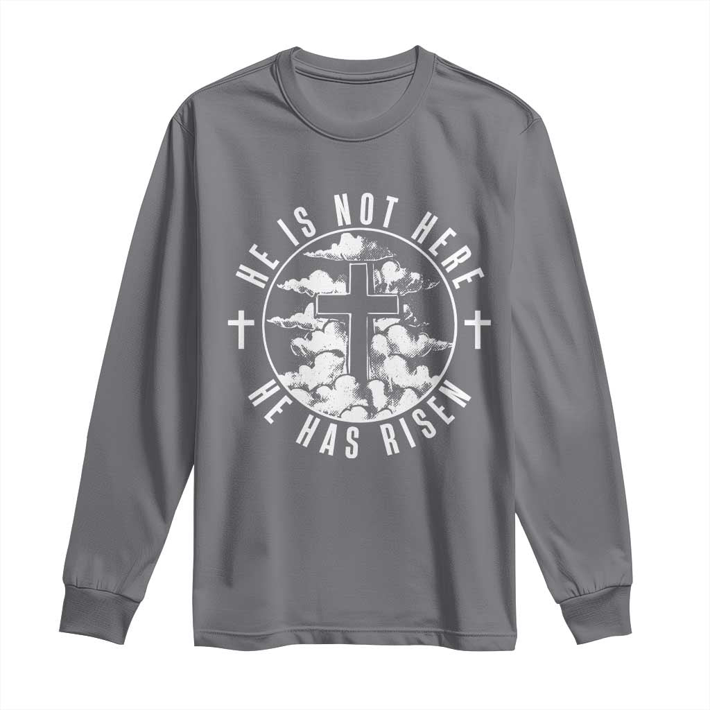 Easter Jesus Has Risen Long Sleeve Shirt Christian Bible Verse Graphic Cross 90s Style TS10 Charcoal Print Your Wear