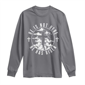 Easter Jesus Has Risen Long Sleeve Shirt Christian Bible Verse Graphic Cross 90s Style TS10 Charcoal Print Your Wear