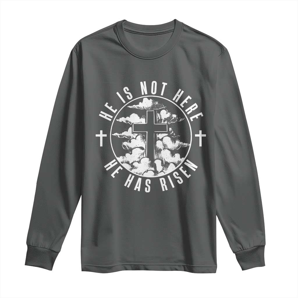 Easter Jesus Has Risen Long Sleeve Shirt Christian Bible Verse Graphic Cross 90s Style TS10 Dark Heather Print Your Wear