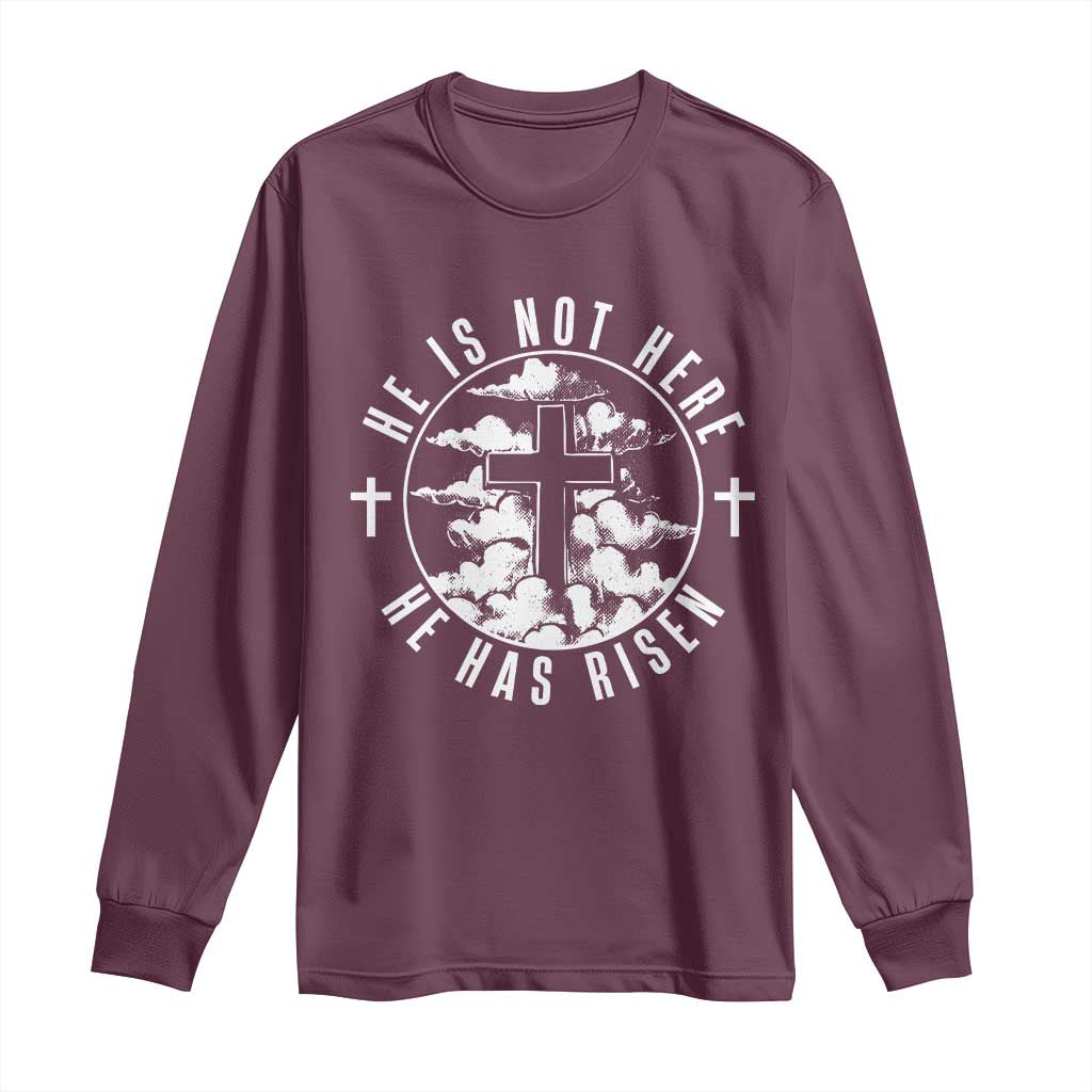 Easter Jesus Has Risen Long Sleeve Shirt Christian Bible Verse Graphic Cross 90s Style TS10 Maroon Print Your Wear
