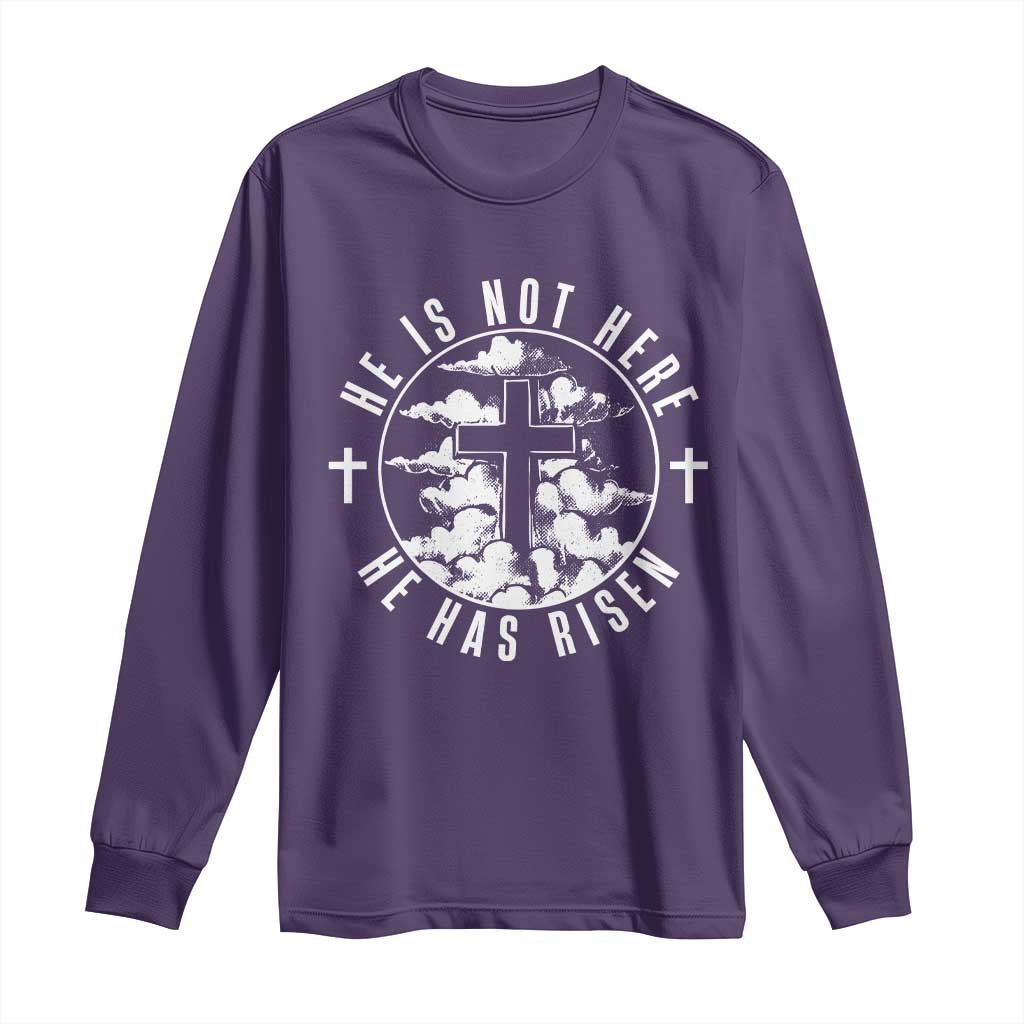 Easter Jesus Has Risen Long Sleeve Shirt Christian Bible Verse Graphic Cross 90s Style TS10 Purple Print Your Wear