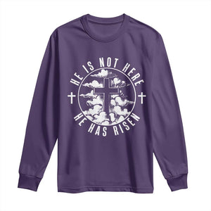 Easter Jesus Has Risen Long Sleeve Shirt Christian Bible Verse Graphic Cross 90s Style TS10 Purple Print Your Wear