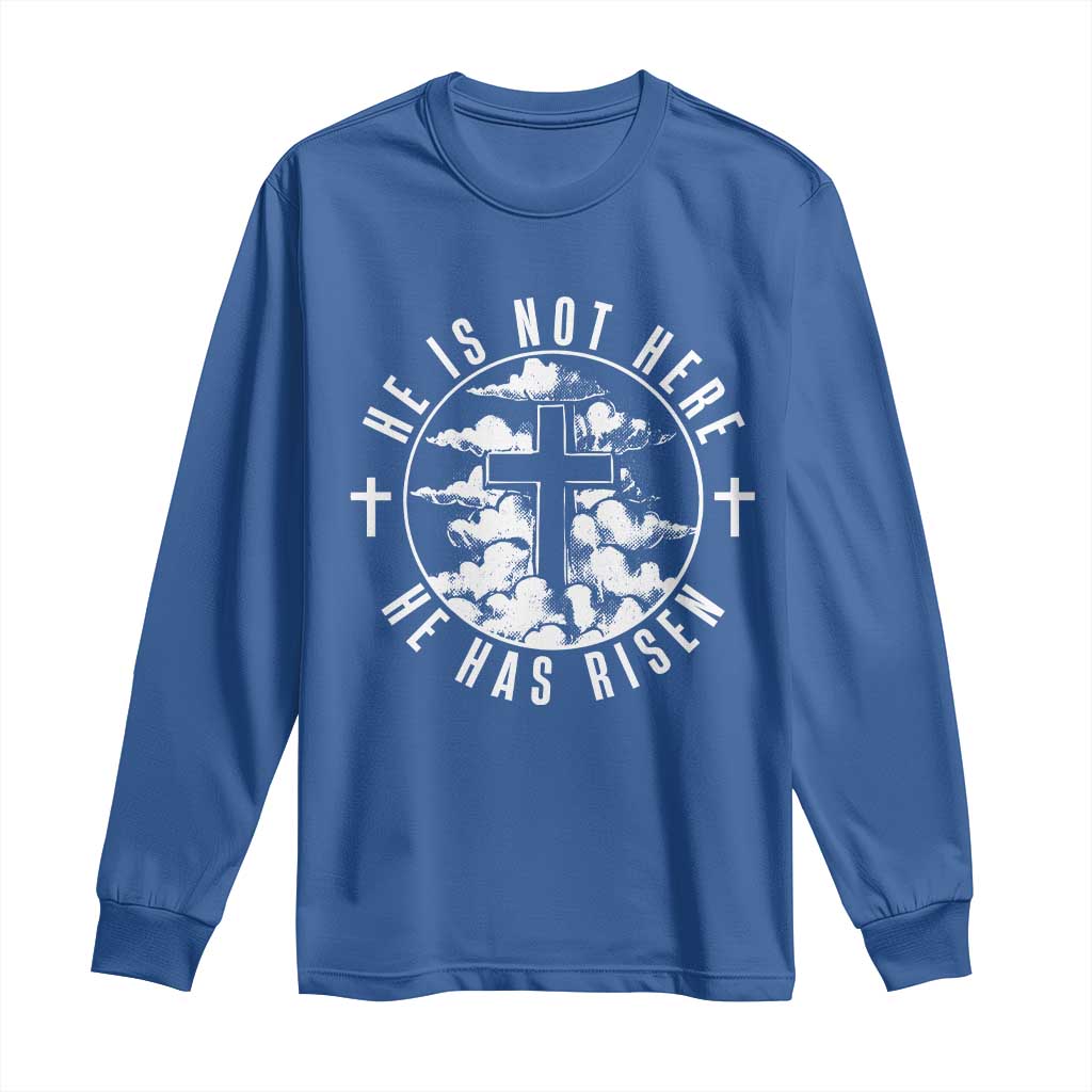 Easter Jesus Has Risen Long Sleeve Shirt Christian Bible Verse Graphic Cross 90s Style TS10 Royal Blue Print Your Wear