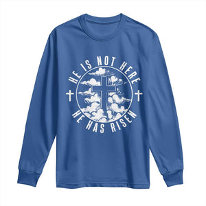 Easter Jesus Has Risen Long Sleeve Shirt Christian Bible Verse Graphic Cross 90s Style TS10 Royal Blue Print Your Wear