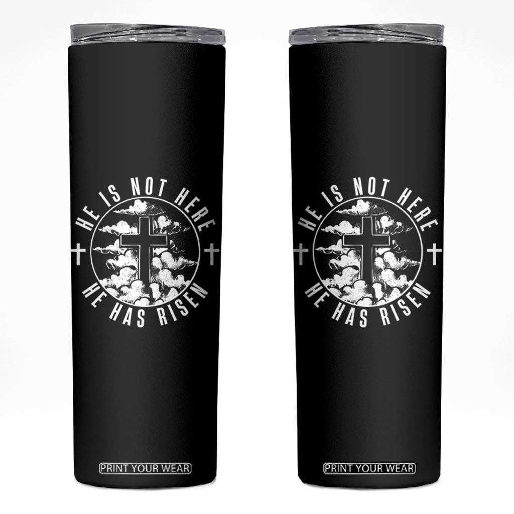 Easter Jesus Has Risen Skinny Tumbler Christian Bible Verse Graphic Cross 90s Style TS10 Black Print Your Wear