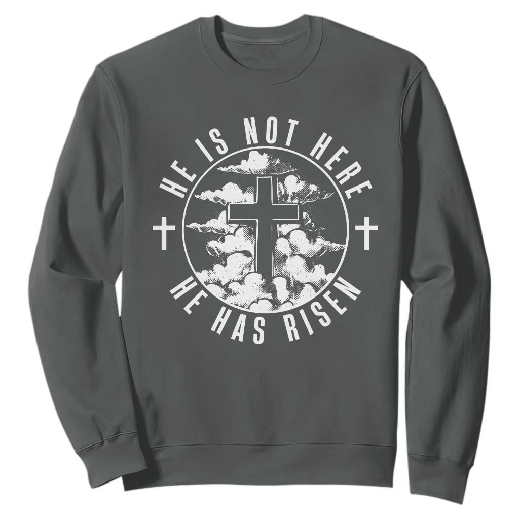 Easter Jesus Has Risen Sweatshirt Christian Bible Verse Graphic Cross 90s Style TS10 Dark Heather Print Your Wear