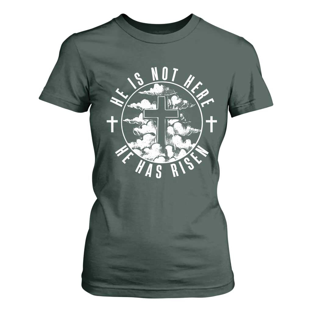 Easter Jesus Has Risen T Shirt For Women Christian Bible Verse Graphic Cross 90s Style TS10 Dark Forest Green Print Your Wear