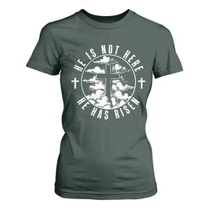 Easter Jesus Has Risen T Shirt For Women Christian Bible Verse Graphic Cross 90s Style TS10 Dark Forest Green Print Your Wear