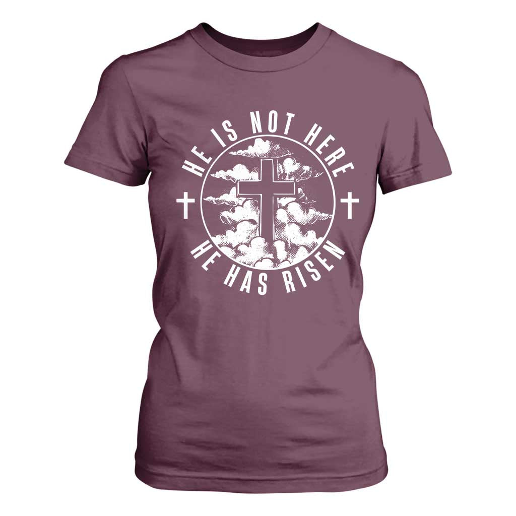Easter Jesus Has Risen T Shirt For Women Christian Bible Verse Graphic Cross 90s Style TS10 Maroon Print Your Wear