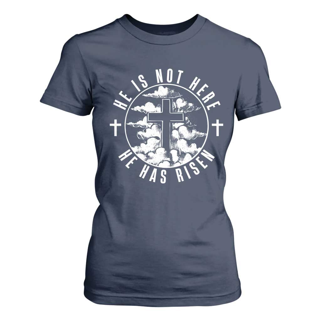 Easter Jesus Has Risen T Shirt For Women Christian Bible Verse Graphic Cross 90s Style TS10 Navy Print Your Wear