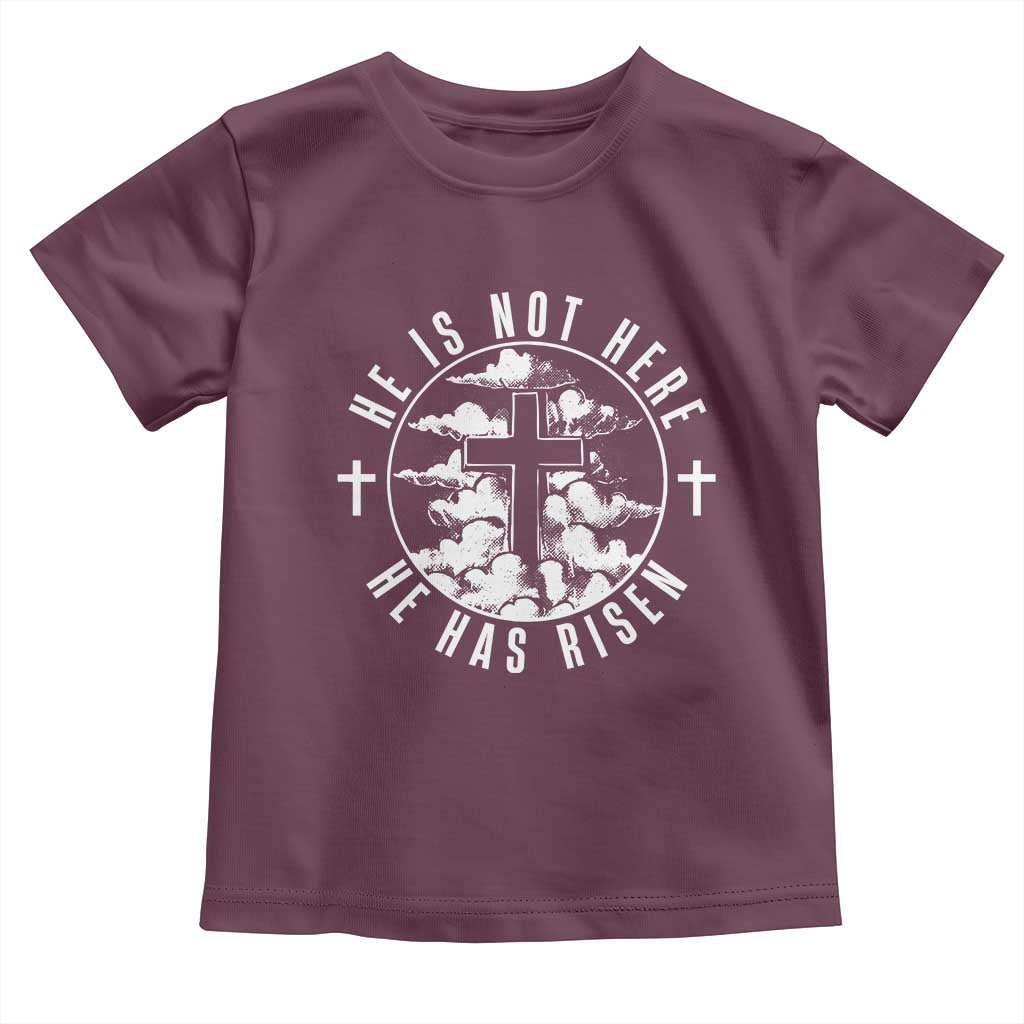 Easter Jesus Has Risen Toddler T Shirt Christian Bible Verse Graphic Cross 90s Style TS10 Maroon Print Your Wear