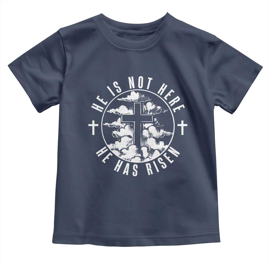Easter Jesus Has Risen Toddler T Shirt Christian Bible Verse Graphic Cross 90s Style TS10 Navy Print Your Wear