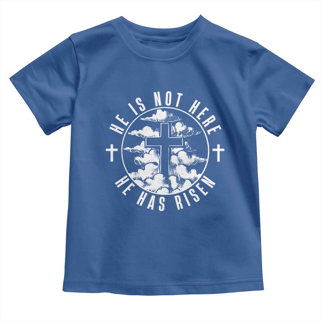 Easter Jesus Has Risen Toddler T Shirt Christian Bible Verse Graphic Cross 90s Style TS10 Royal Blue Print Your Wear