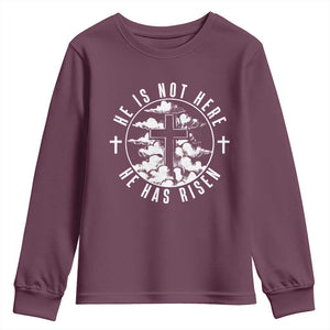 Easter Jesus Has Risen Youth Sweatshirt Christian Bible Verse Graphic Cross 90s Style TS10 Maroon Print Your Wear