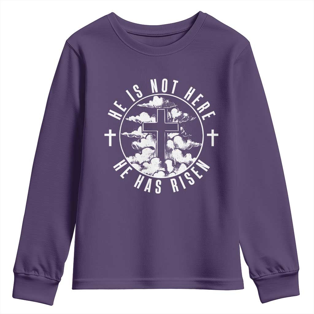 Easter Jesus Has Risen Youth Sweatshirt Christian Bible Verse Graphic Cross 90s Style TS10 Purple Print Your Wear