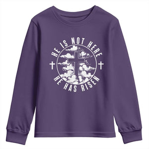 Easter Jesus Has Risen Youth Sweatshirt Christian Bible Verse Graphic Cross 90s Style TS10 Purple Print Your Wear
