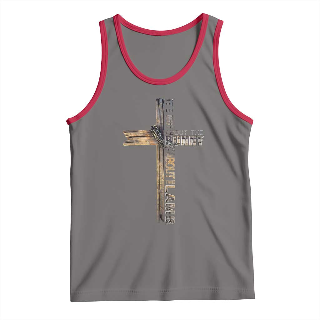 Easter Christian Tank Top Vintage Cross Farmhouse Religious Not About Bunny About the Lamb TS10 Deep Heather Red Print Your Wear