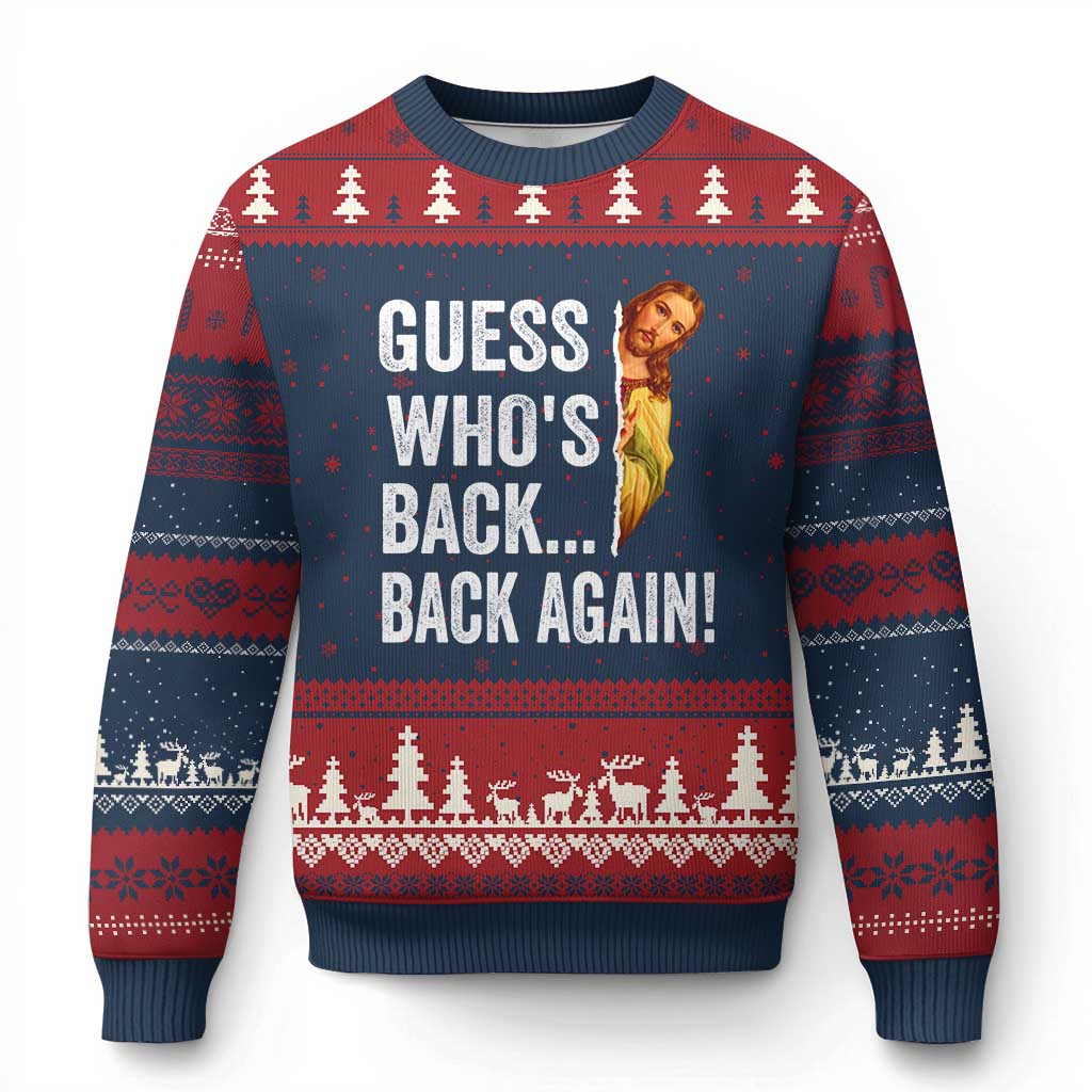 Funny Jesus Meme Quote Ugly Christmas Sweater Easter Guess Whos Back Funny Religious TS10 Navy Red Print Your Wear