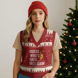Funny Jesus Meme Quote V-Neck Knit Sweater Vest Easter Guess Whos Back Funny Religious TS10 Red Beige Print Your Wear