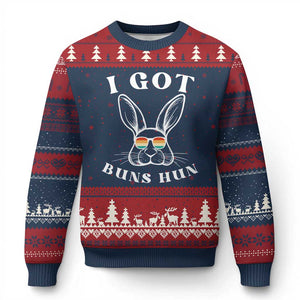 Rabbit Easter Bunny Sunglasses Ugly Christmas Sweater Retro Vintage I Got Buns Hun Funny Jokes TS10 Navy Red Print Your Wear