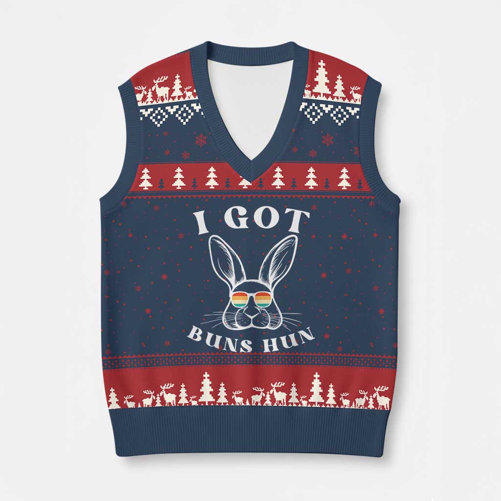 Rabbit Easter Bunny Sunglasses V-Neck Knit Sweater Vest Retro Vintage I Got Buns Hun Funny Jokes TS10 Navy Red Print Your Wear