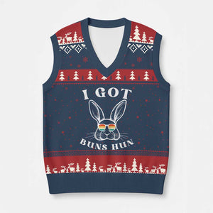 Rabbit Easter Bunny Sunglasses V-Neck Knit Sweater Vest Retro Vintage I Got Buns Hun Funny Jokes TS10 Navy Red Print Your Wear