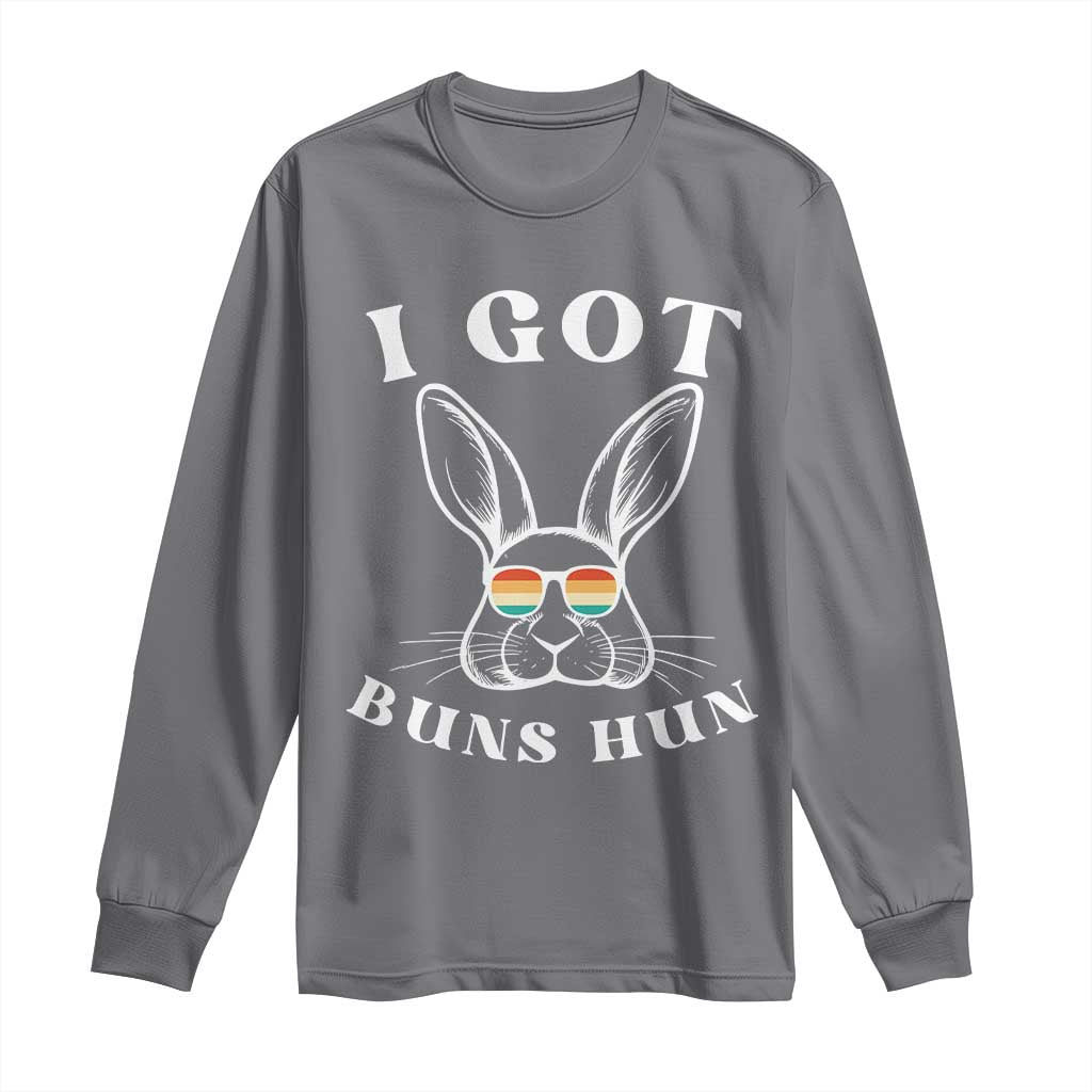 Rabbit Easter Bunny Sunglasses Long Sleeve Shirt Retro Vintage I Got Buns Hun Funny Jokes TS10 Charcoal Print Your Wear