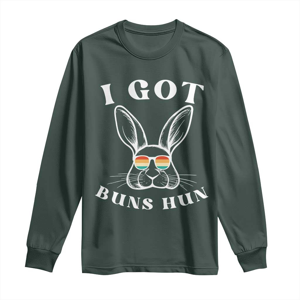 Rabbit Easter Bunny Sunglasses Long Sleeve Shirt Retro Vintage I Got Buns Hun Funny Jokes TS10 Dark Forest Green Print Your Wear