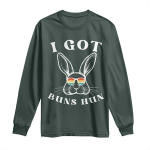 Rabbit Easter Bunny Sunglasses Long Sleeve Shirt Retro Vintage I Got Buns Hun Funny Jokes TS10 Dark Forest Green Print Your Wear