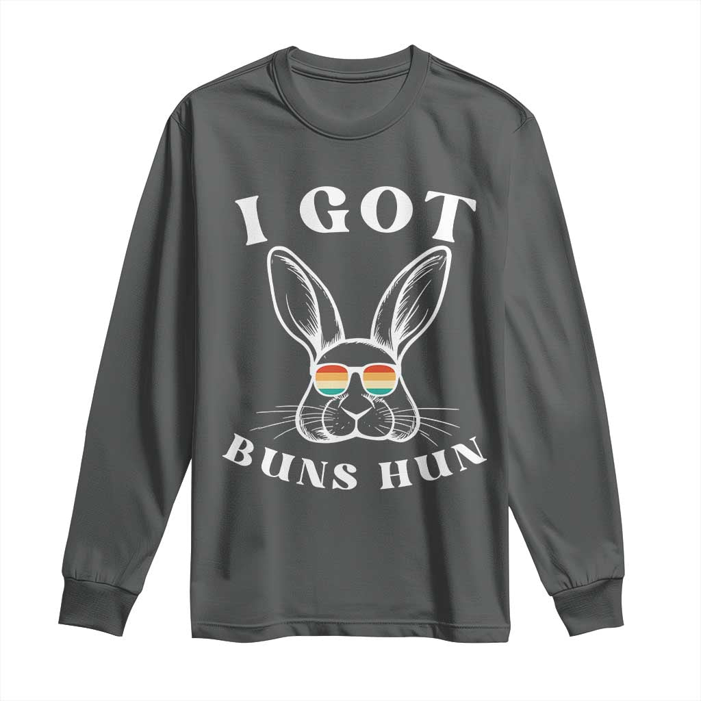 Rabbit Easter Bunny Sunglasses Long Sleeve Shirt Retro Vintage I Got Buns Hun Funny Jokes TS10 Dark Heather Print Your Wear