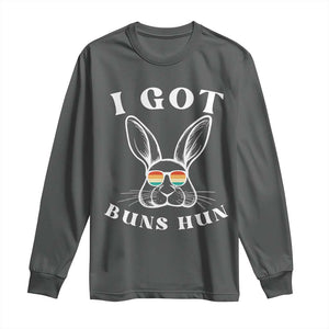Rabbit Easter Bunny Sunglasses Long Sleeve Shirt Retro Vintage I Got Buns Hun Funny Jokes TS10 Dark Heather Print Your Wear