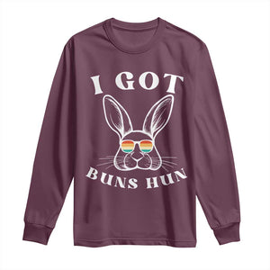 Rabbit Easter Bunny Sunglasses Long Sleeve Shirt Retro Vintage I Got Buns Hun Funny Jokes TS10 Maroon Print Your Wear
