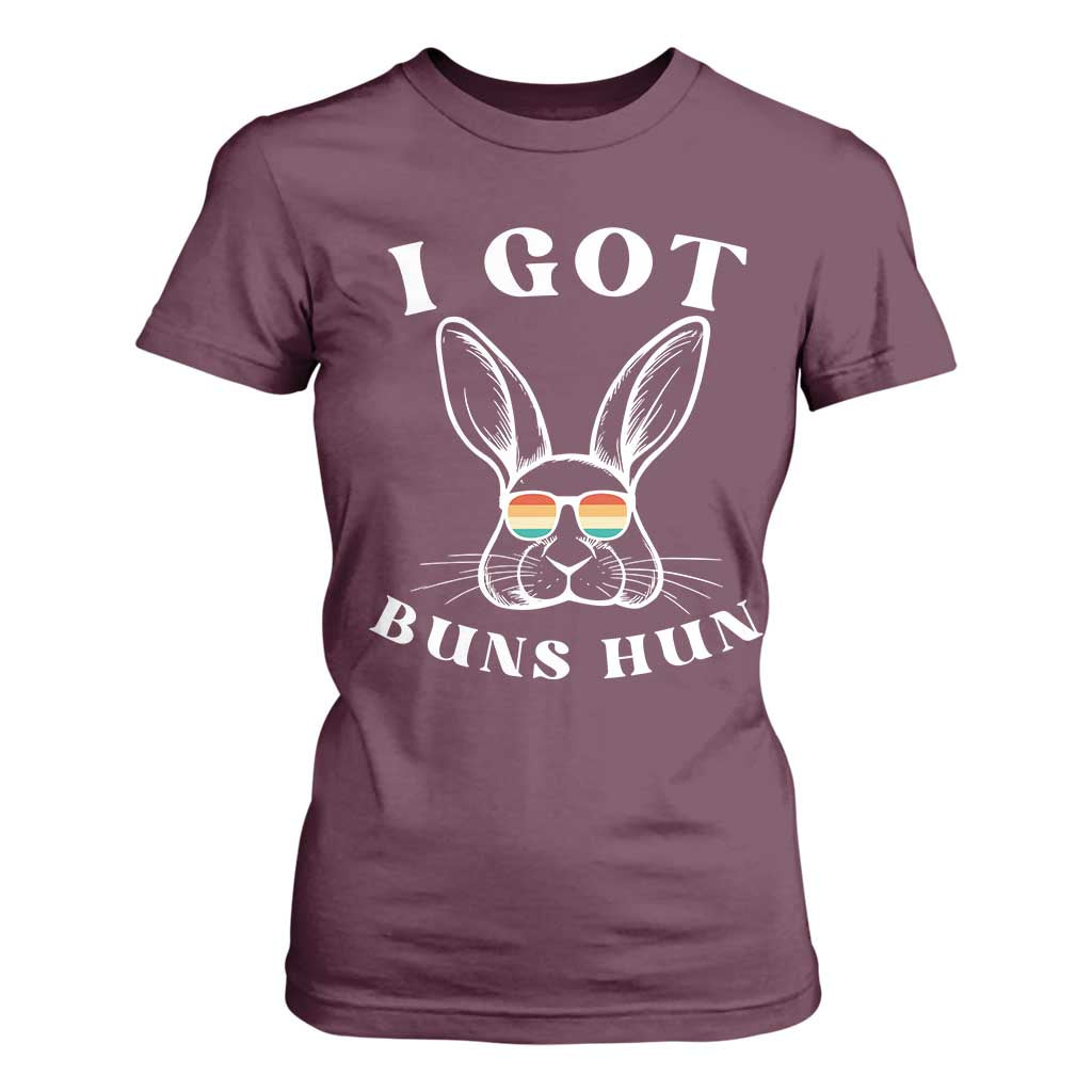 Rabbit Easter Bunny Sunglasses T Shirt For Women Retro Vintage I Got Buns Hun Funny Jokes TS10 Maroon Print Your Wear